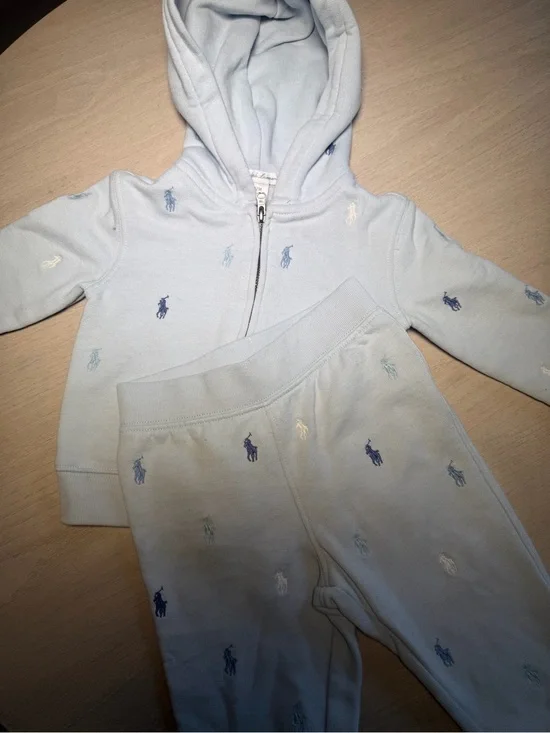 Ralph Lauren Light Blue Hoodie & Jogger Set with Embroidered Pony Motifs