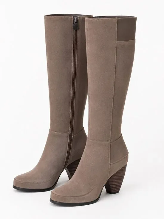 Max Studio Jasper Knee-High Suede Leather Boots in Taupe 5.5/6