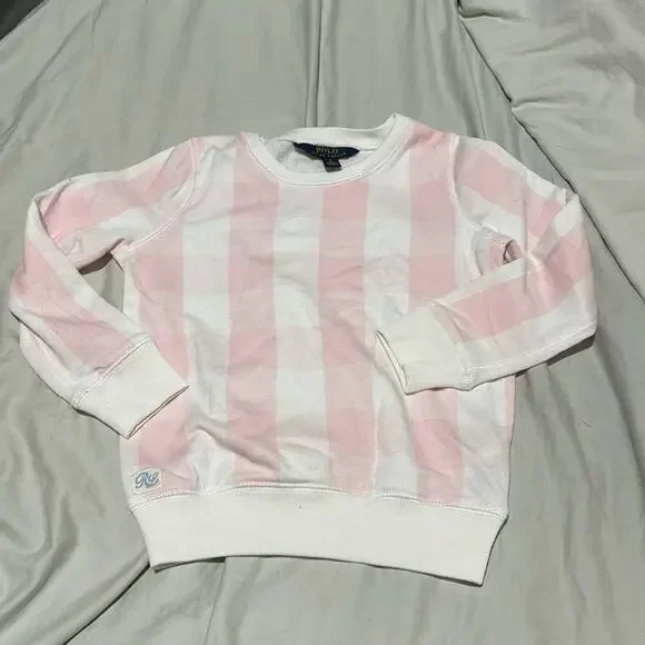 Ralph Lauren 5 pale pink white plaid French terry sweatshirt nwot and unworn