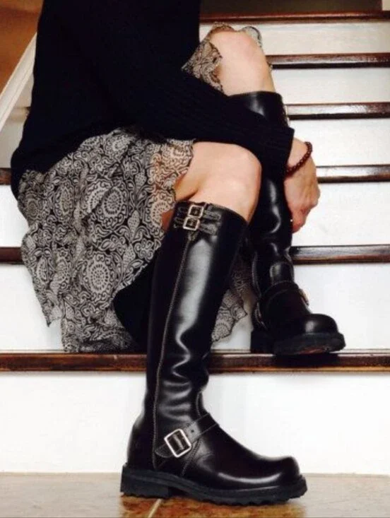 John Fluevog Bond Girl Boots Tall Shiney Black Leather Platform Boots 6.5