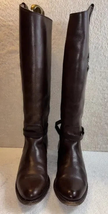 FRYE LOGO 76475 Cognac Leather Equestrian Riding Boots Women US 8.5 B