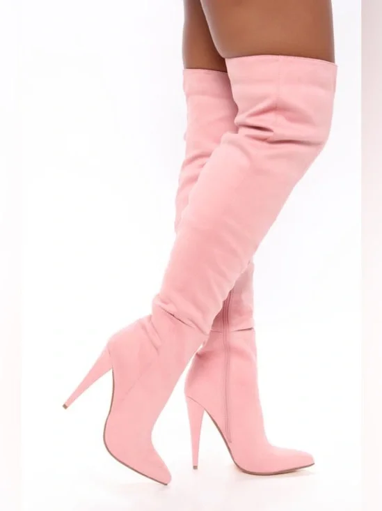 New Pink slouchy Women's Over-the-Knee Pink Stiletto boots Size 7