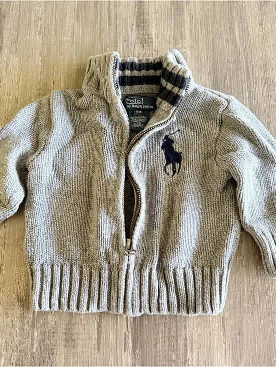 Polo Ralph Lauren Baby Boy Full-Zip Cotton Sweater (Size 9M) - Gray