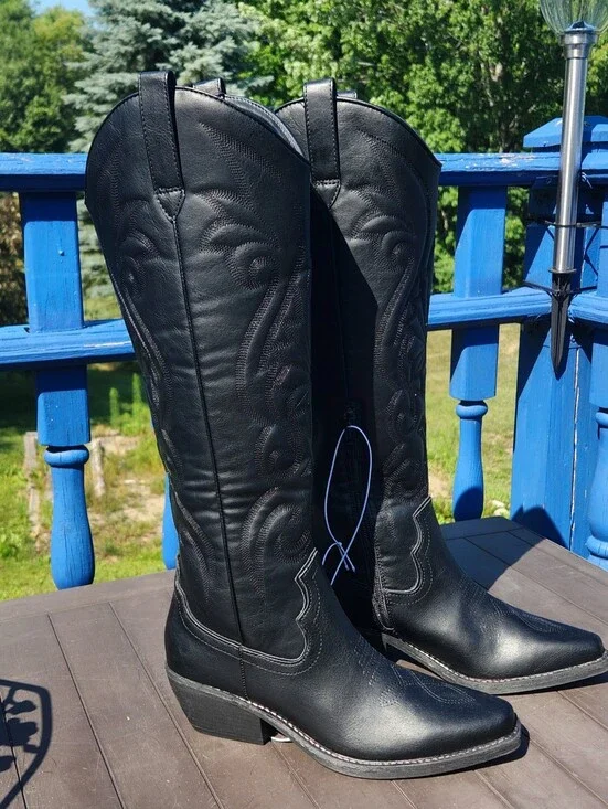 NWT Wild Fable Black Western Style Knee High Boots Size 7½