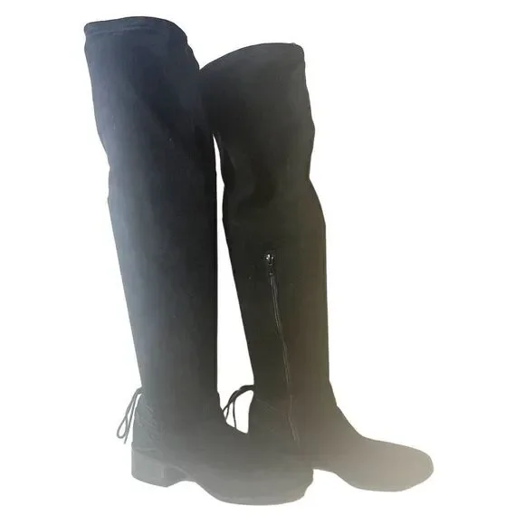 Madden Girl Women 7.5M Black Faux Suede Over The Knee Boots Pull On/Zip Low Heel