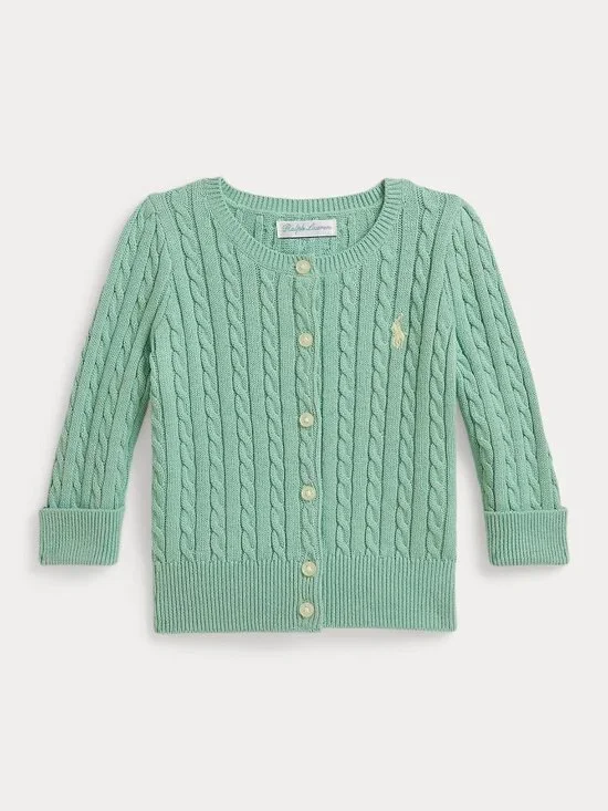 Ralph Lauren Celadon Mini-Cable 100% Cotton Cardigan New with Tags