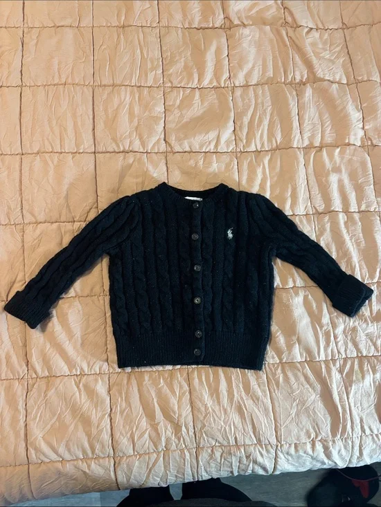 Ralph Lauren Black Cable-Knit Button Cardigan