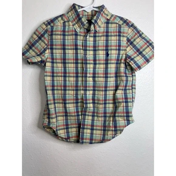 Ralph‎ Lauren Boys Size 4T Button Down Shirt Multicolor Plaid Preppy SUMMER Pony