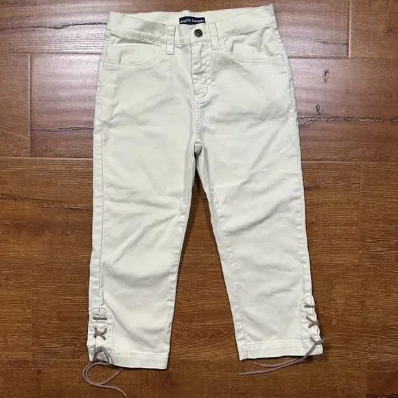 Vintage Ralph Lauren Chino Pants Youth Girls 12 Beige Ankle Ties Western Boho
