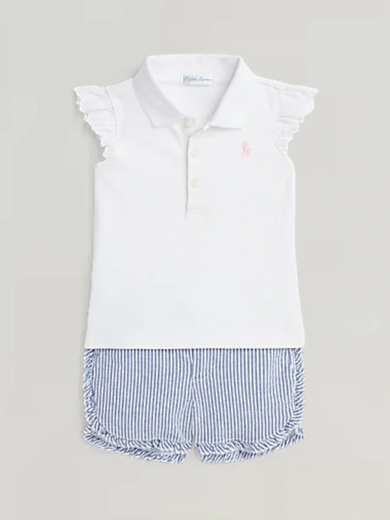 🩵RL🩵 NWT 24m Mesh Polo Shirt & Seersucker Short Set. ADORABLE!