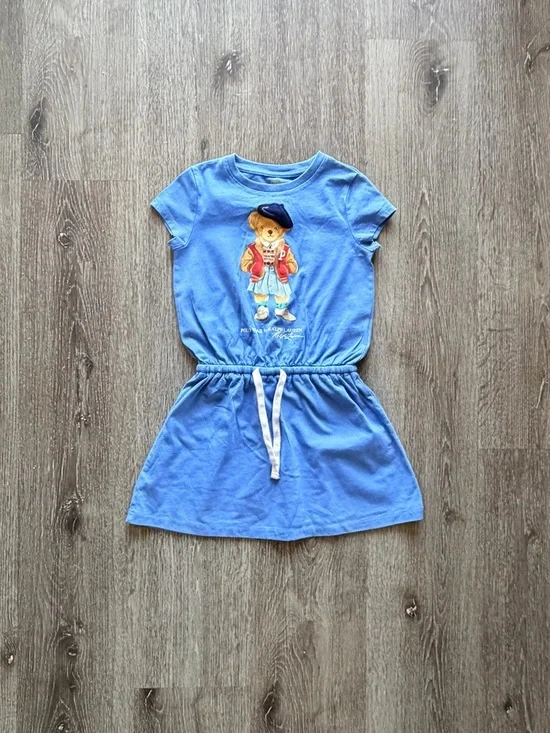 Ralph Lauren Blue Bear Graphic Drawstring Dress