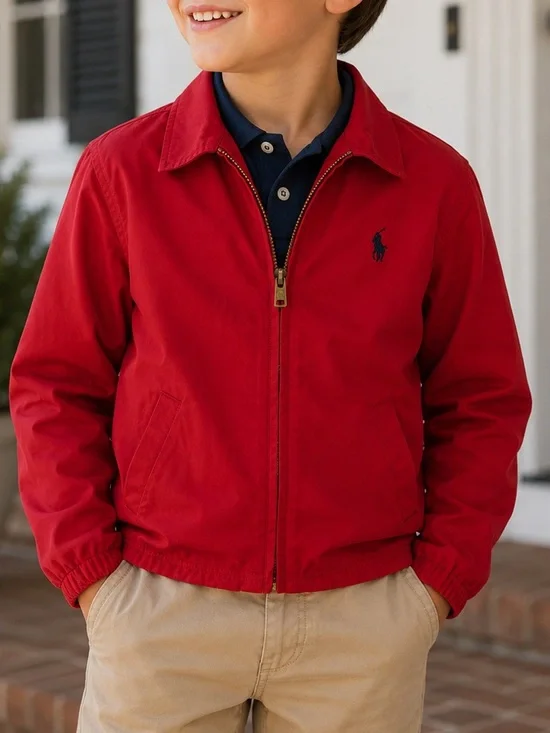 Ralph Lauren Red Zip-Front Cotton Twill Jacket Navy Pony Preppy Classic