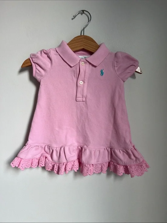 Ralph Lauren | Light Pink Polo Dress with Eyelet Ruffle #300126017 Size 6M