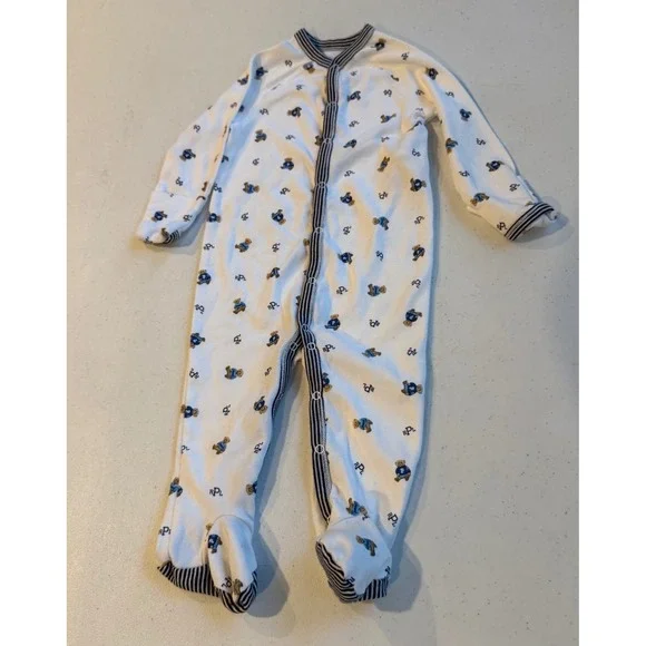 Ralph Lauren Baby Boy Polo Bear Footed Coverall Sleeper White Navy 9M