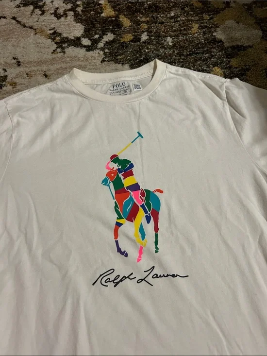 Ralph Lauren Cream Short-Sleeve Tee with Multicolor Polo Player