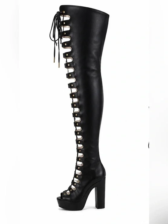 NWT Nelly Bernal “Anarchy” Thigh-High Platform Boots – Size 8