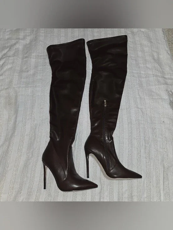Up2Step - Over-the-Knee Pointed Stiletto Boots - Dark Brown