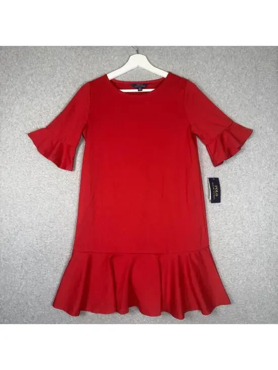 Brand New Polo Ralph Lauren Girls Size 16 Fall II Red Mini Short Sleeve Dress