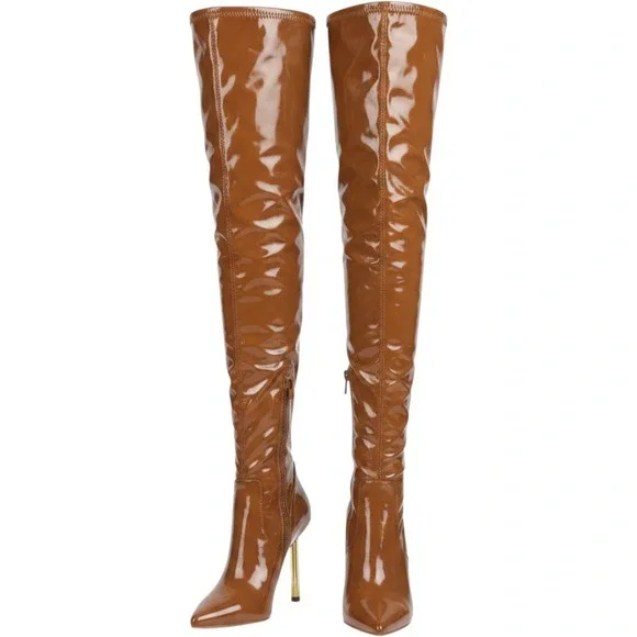 Steve Madden Over The Knee Boot Cognac Patent Stiletto Women 7.5 New