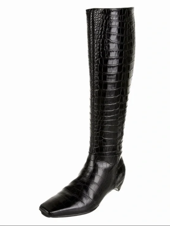Dior Black Faux-Crocodile Knee Boot
