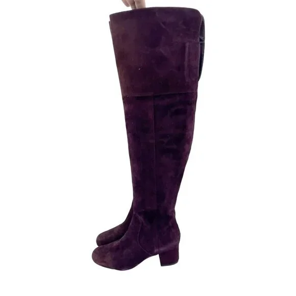 Sam Edelman Elina Suede Leather Over Knee Boots Burgundy Boots Sz 6 New