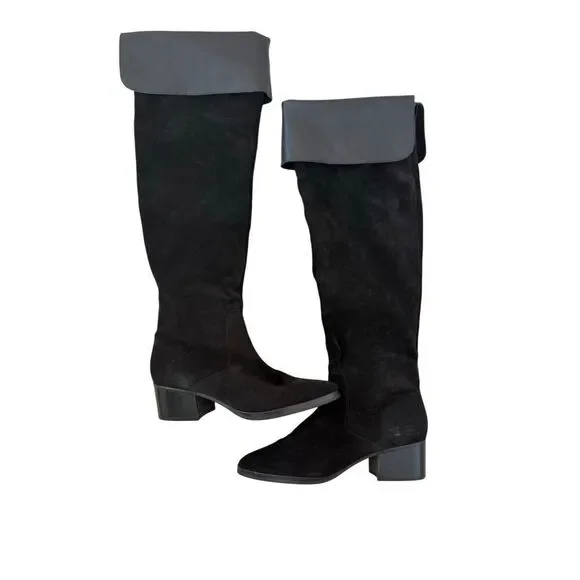 Via Spiga Womens Black Suede Block Heel Sophies Over The Knee Boots Size 8.5