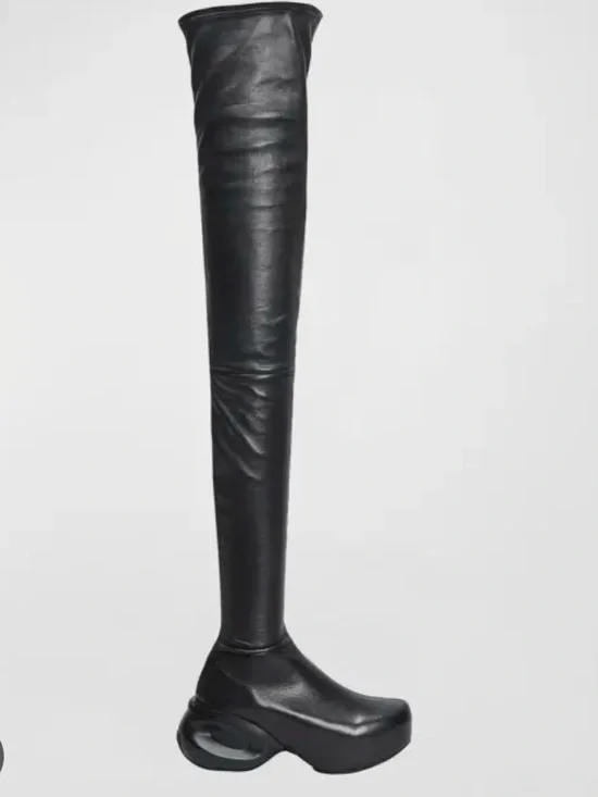 GIVENCHY G-Clog Lambskin Black Leather Over-the-knee Vouge Runway Boots Size 35