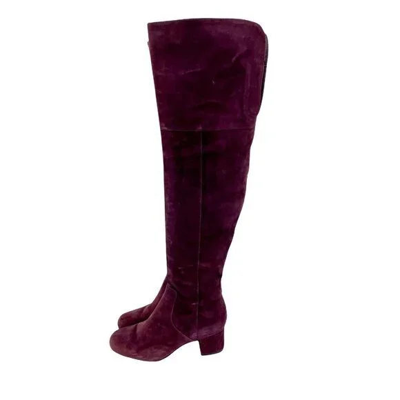 Sam Edelman Boots Elina Suede Leather Over Knee Boots Burgundy Sz 6 New