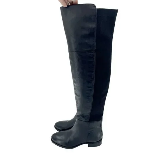 Sam Edelman Pam Black Leather Stretch Back Over the Knee Boots SZ 5.5 New