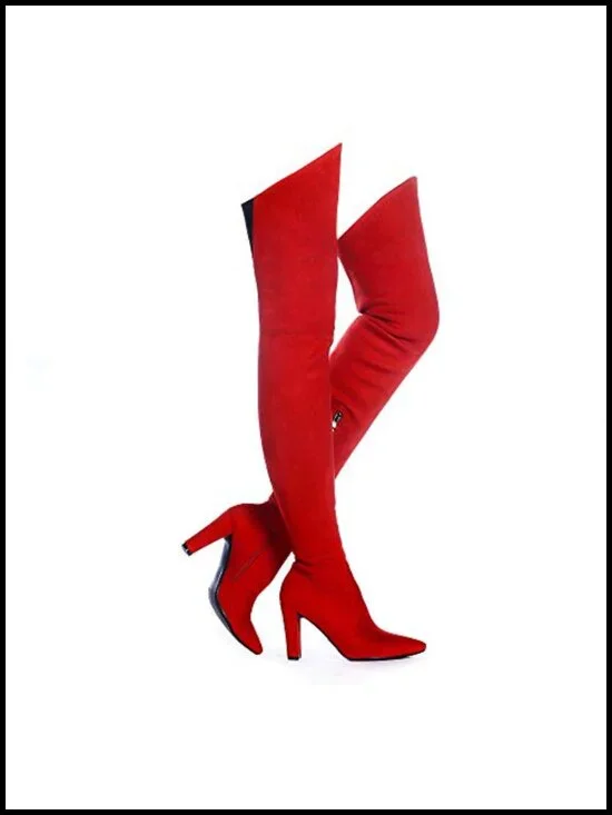 Stretch Suede Chunky Heel Over The Knee Boots Thigh High