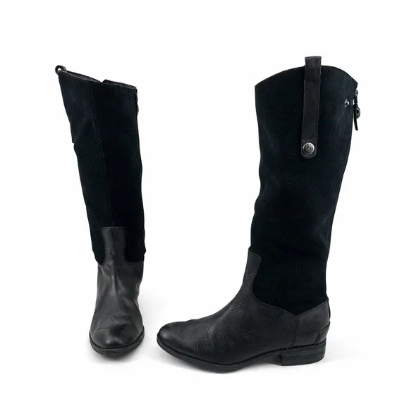 Sam Edelman Black Leather Suede Knee High Boots Size 8M‎ Side Zip