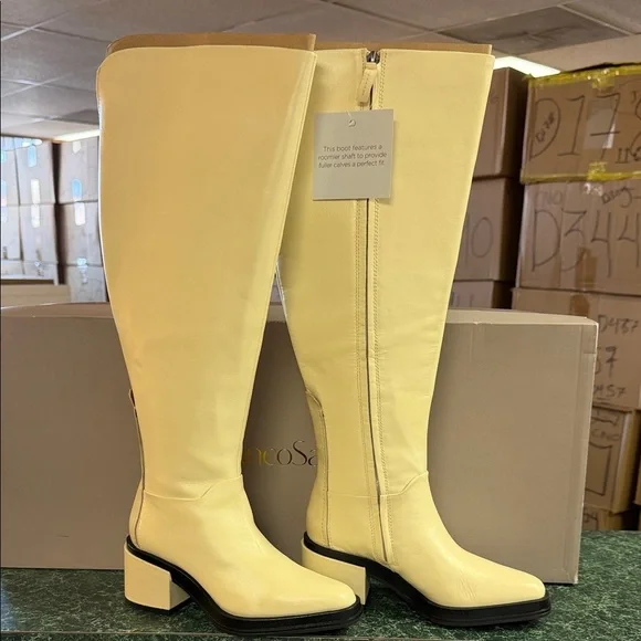 Franco Sarto Cream Over-the-Knee Leather Boots (WIDE CALF)