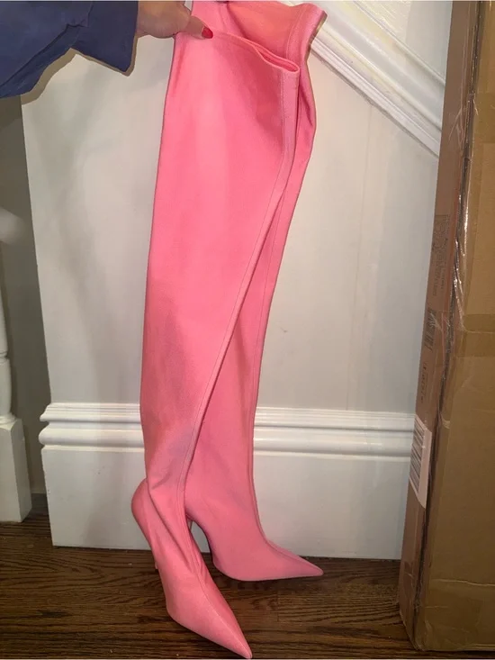 Balenciaga Pink Over-the-Knee Pointed Toe Boots