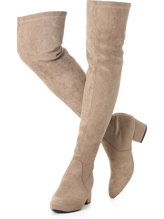 Women's Tan Suede Pointed Toe Flat Comfort Over the Knee Thigh High Boot