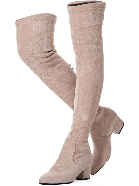 Women's Khaki Suede Pointed Toe Flat Comfort Over the Knee Thigh High Boots