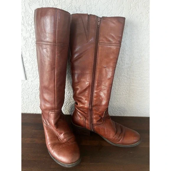 Audrey Brooke Riding Boots‎ Leather Brown Zip Knee High Women SZ 7