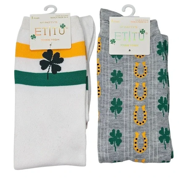 ET TU St‎ Patricks Day Knee High Socks Women's 9 11 Shamrock Horseshoe