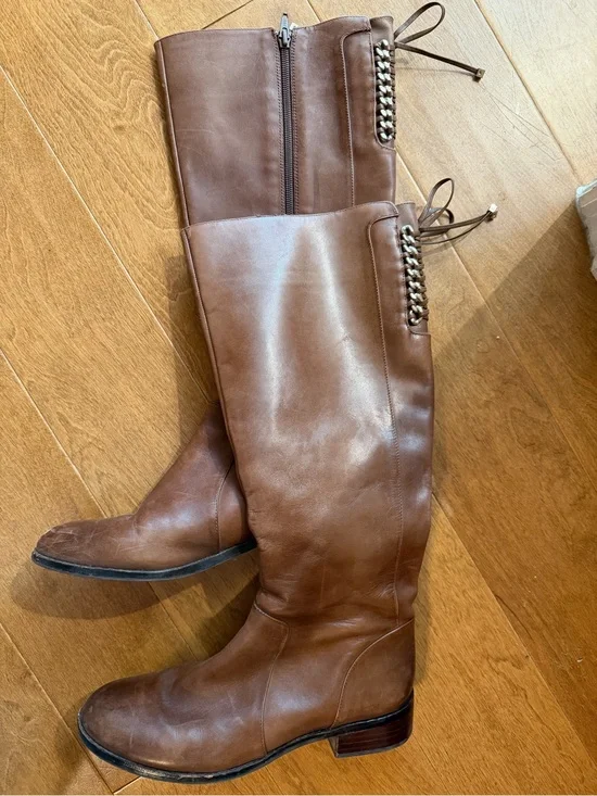 Brown Leather Knee-High Riding Boots