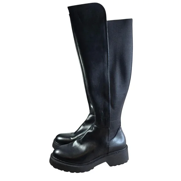 Steve‎ Madden Womens Black Tall Lug Sole Elastic Back Knee High Boots Size 8.5