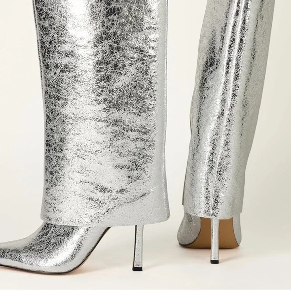 The Drop Women's Jolene Silver Crackle Fold Over Tall Boot Classic size 6 NWT