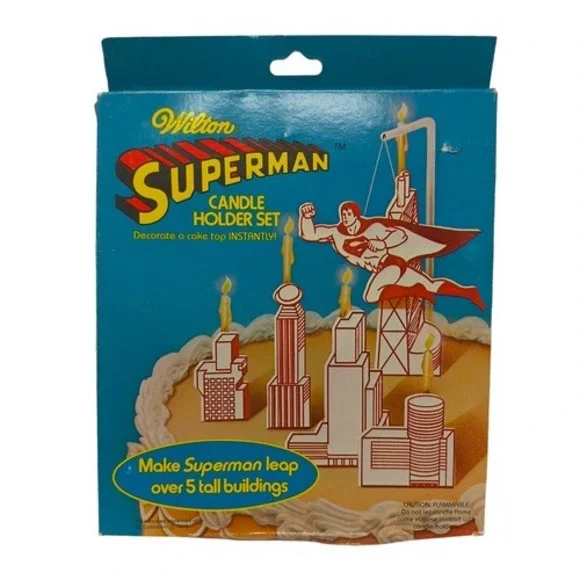 1979 Wilton Superman Candle Holder Set Cake Topper Decoration