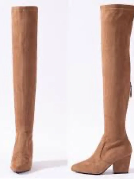 Over-The-Knee Block Heel Boots in Camel