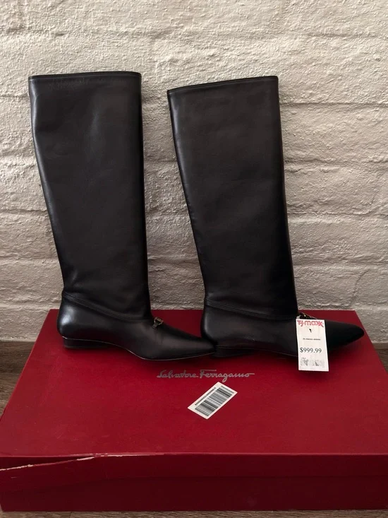 Salvatore Ferragamo Black Leather Knee-High Boots