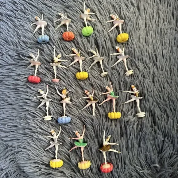Vintage Plastic Ballerina Cake Toppers Lot of 17 Mid Century Cupcake Picks As-Is
