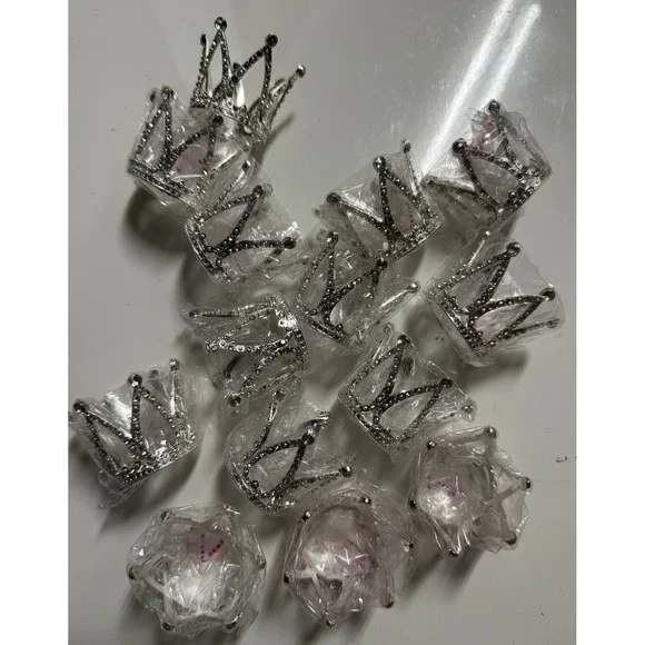 13pc Mini Silver Rhinestone Tiara Crown Lot Cake Topper Doll Craft Accessories
