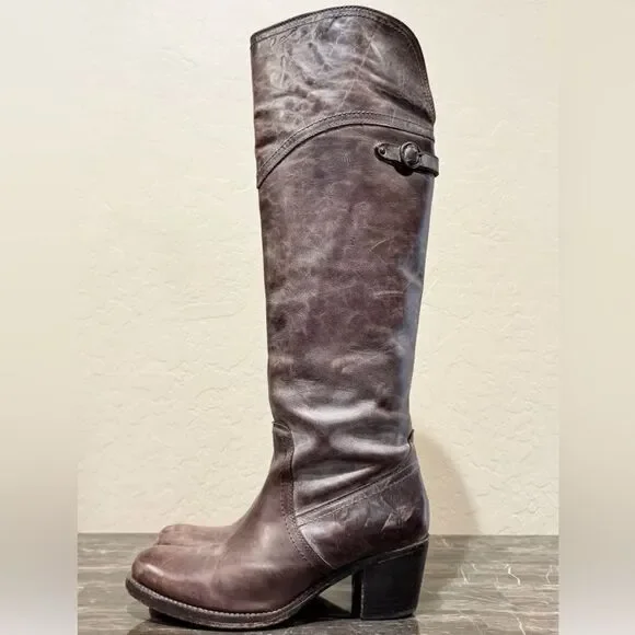 FRYE Jane Western Riding Knee High cuff heeled Boot in Gray Burnished Antique
