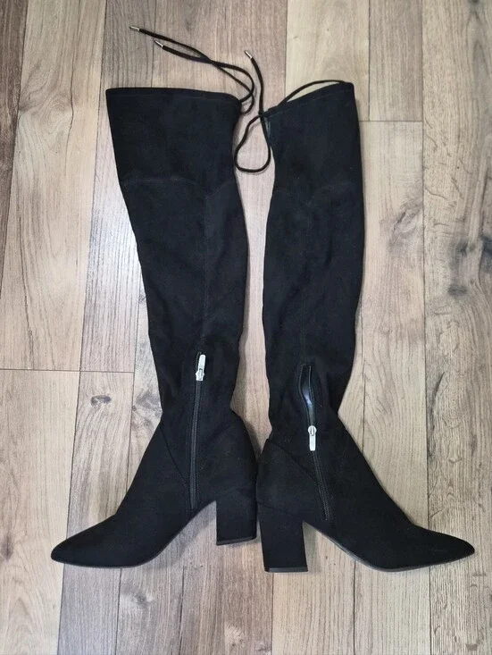 Marc Fisher Black Suede Over-the-Knee Block Heel Boots