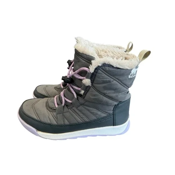 Sorel Whitney II Waterproof Snow Boots Kids Gray Lavender Faux Fur Final‎ Sale