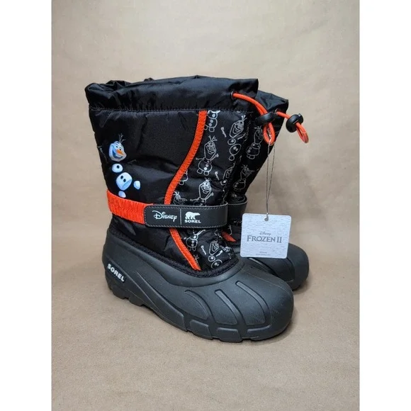 NWT Disney x Sorel Youth Size 4 Snow Boots Frozen II Olaf Black Warm‎