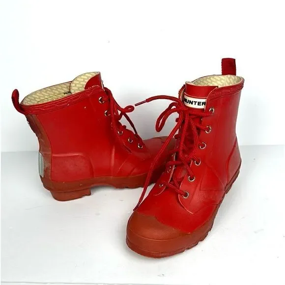 Hunter Kids Red Thurloe Rain Boots Lace Up US 2M 3F
